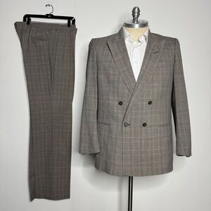 Nino Cerruti Double Breast Suit Men's 44L Wide Peak Lapel Two-Piece Suit 38W USA